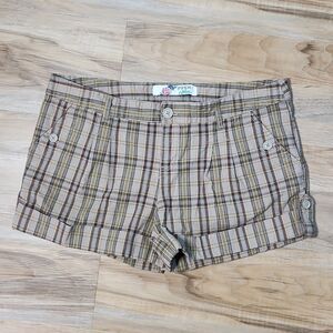 🔺️Piper & Blue Brown & Tan Plaid Cuffed Shorts Size 9